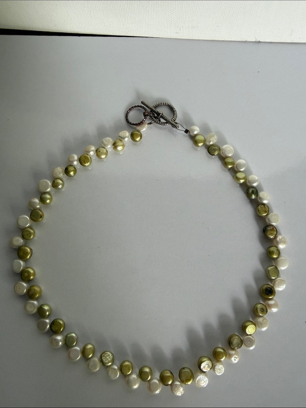 Olive Green and Cream Pearl Strand Necklace - Picture 5 of 6